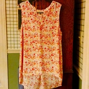Adrianna Papell Floral Sleeveless Blouse with Red & Orange Accents